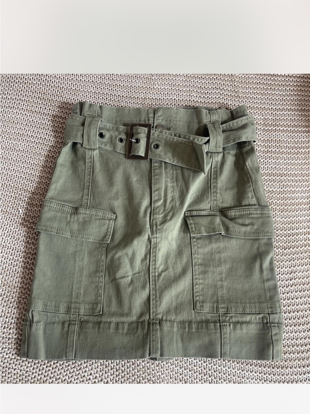 Tinseltown Olive Utility Mini Skirt with Belted Waist